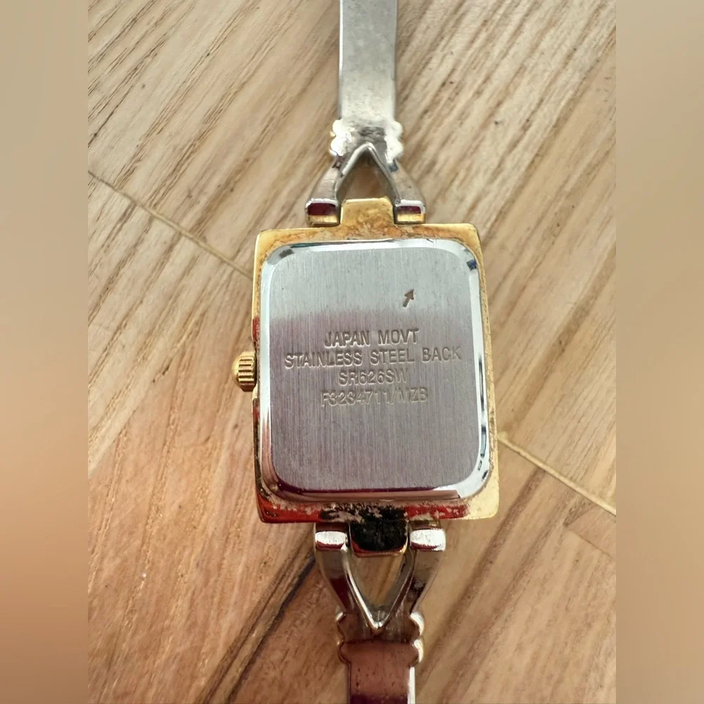 Vintage Gruen ladies diamond rectangular two tone dress watch NEW BATTERY